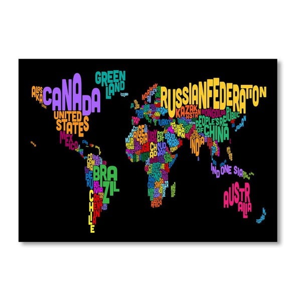 Poster cu harta lumii Americanflat Written, 60 x 42 cm, negru - multicolor