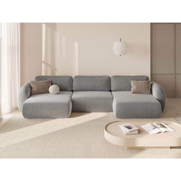 Colțar gri deschis extensibil/cu spațiu de depozitare cu tapițerie din chenille (în formă de "U") Tonale – Cosmopolitan Design-image-1