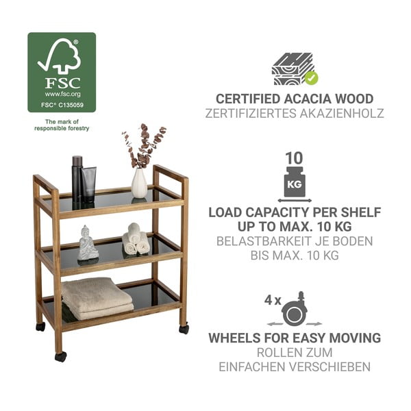 Etajeră de baie neagră/în culoare naturală din lemn de acacia 65x76,5 cm Fondi – Wenko-image-4