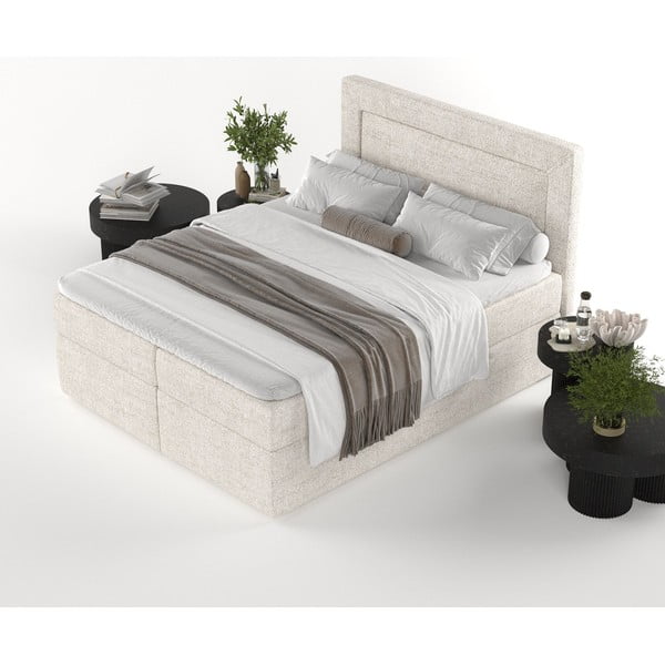 Pat boxspring crem cu spațiu de depozitare 200x200 cm Imagine – Maison de Rêve-image-4