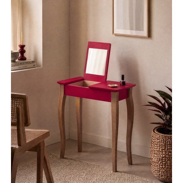 Masă de toaletă cu oglindă Ragaba Lillo, lățime 65 cm, roșu-image-1