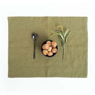 Suport din in pentru farfurie Linen Tales, 35 x 45 cm, verde măsliniu
