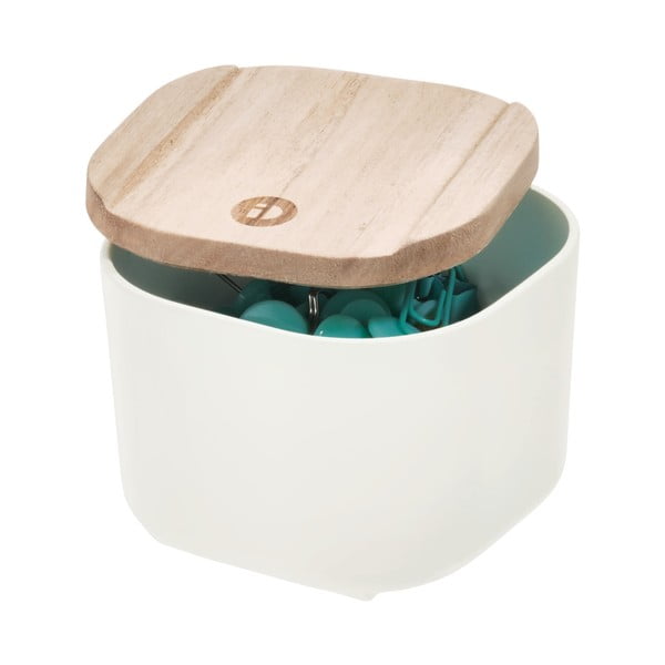 Cutie depozitare cu capac din lemn paulownia iDesign Eco, 9 x 9 cm, alb-image-1