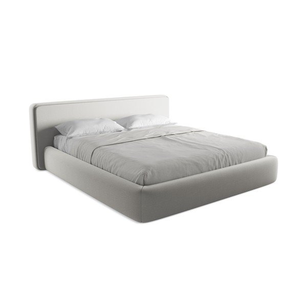 Pat matrimonial gri deschis tapițat cu spațiu de depozitare cu somieră 180x200 cm Kiana – Makamii-image-2