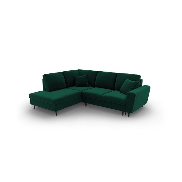 Colțar verde extensibil, cu spațiu de depozitare cu tapițerie din catifea (cu colț pe partea stângă-în formă de ”L”) Kyoto – Cosmopolitan Design-image-1