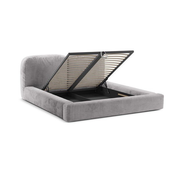 Pat matrimonial gri deschis tapițat cu spațiu de depozitare cu somieră 180x200 cm Martina – Micadoni -image-2