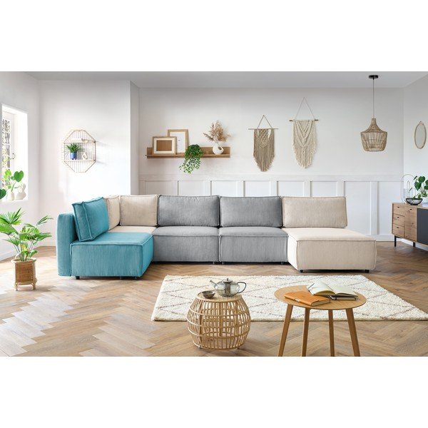 Colțar cu tapițerie din catifea reiată  (în formă de "U"/cu colț variabil) Nihad modular – Bobochic Paris-image-1