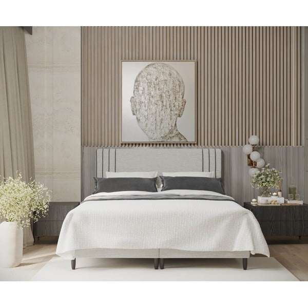 Pat matrimonial gri deschis tapițat cu spațiu de depozitare 200x200 cm Musca – Maison de Rêve-image-3