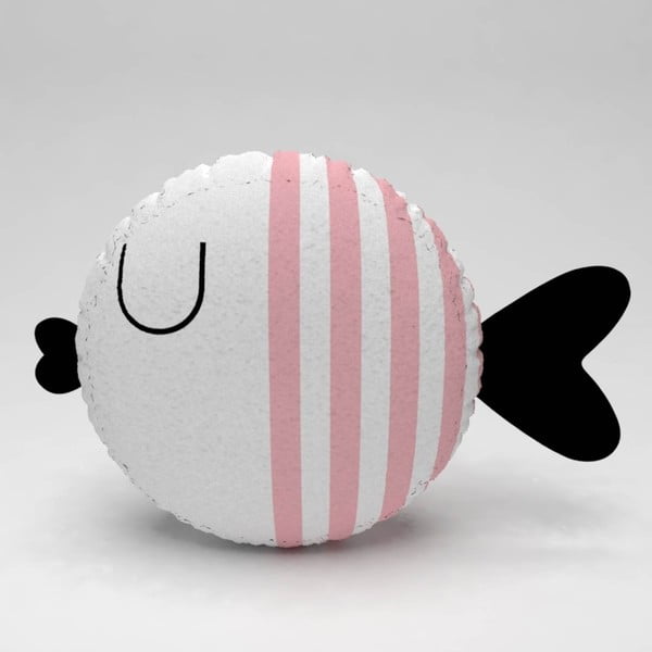 Pernă în formă de pește Fish Stripes, ⌀ 32 cm, alb-roz