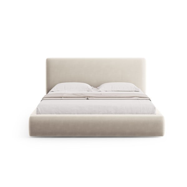 Pat matrimonial bej tapițat cu spațiu de depozitare cu somieră 180x200 cm Colonel – Cosmopolitan Design-image-3