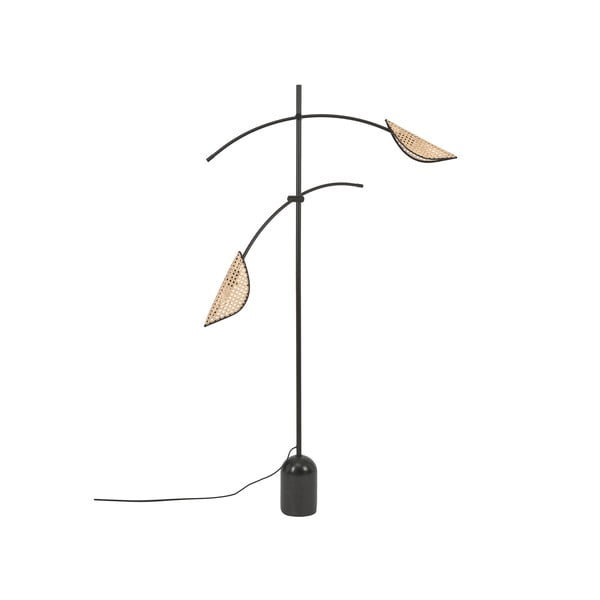 Lampadar cu abajur din ratan Westwing Collection Freja, înălțime 160 cm, negru