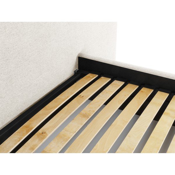 Pat matrimonial crem tapițat cu spațiu de depozitare și somieră  160x200 cm Walter – Milo Casa-image-4