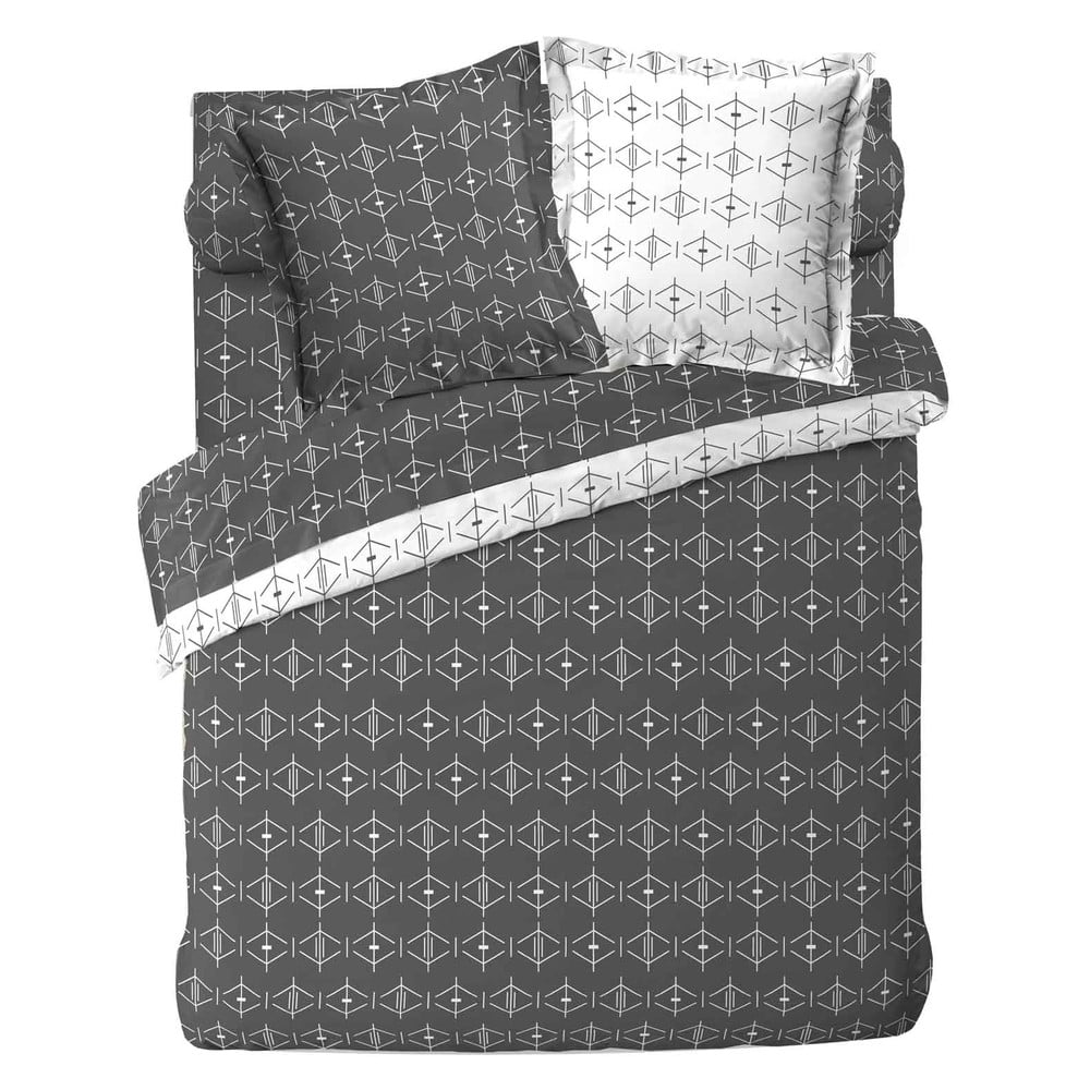 Lenjerie de pat albă-gri închis din bumbac pentru pat dublu, extinsă 240x220 cm Aristide – douceur d'intérieur