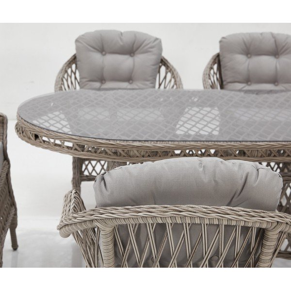 Set de dining pentru grădină gri deschis din ratan artificial pentru șase persoane Nova – Floriane Garden-image-3