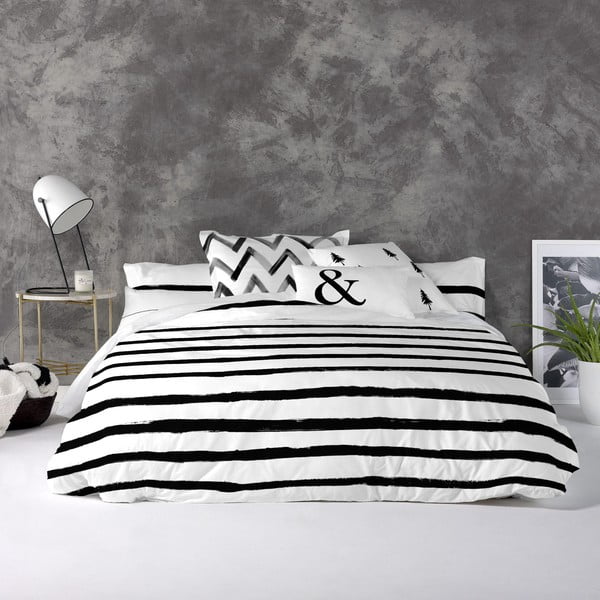 Husă din bumbac pentru pilotă Blanc Stripes, 200 x 200 cm-image-1