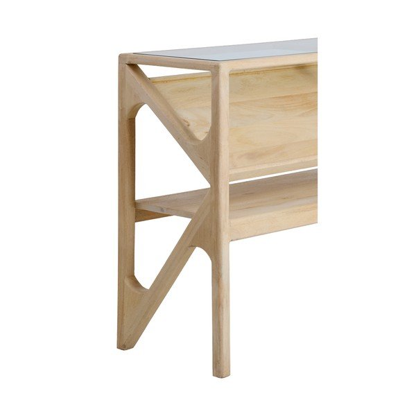 Masă consolă în culoare naturală deschisă cu blat din sticlă 41x119 cm Yuki – Light & Living-image-4