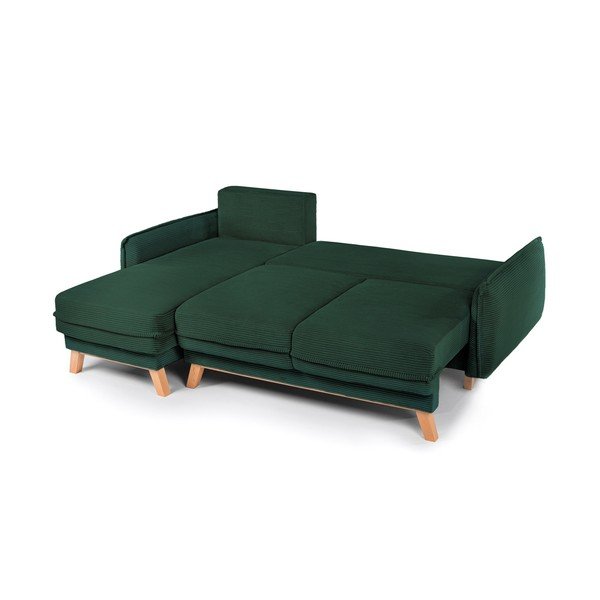 Colțar verde închis extensibil/cu spațiu de depozitare cu tapițerie din catifea reiată Tori – Bonami Selection-image-3