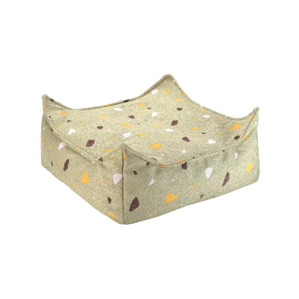 Fotoliu puf pentru copii verde cu tapițerie din țesătură bouclé/cu tapițerie din chenille Terrazzo Square – Wigiwama