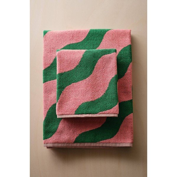Prosop verde/roz din bumbac 50x70 cm Waves – Jotex-image-4