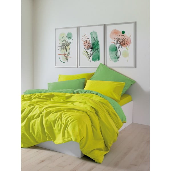 Lenjerie de pat galbenă-verde din bumbac ranforcé pentru pat dublu, extinsă cu cearceaf inclus, cu 4 piese 200x220 cm Sage – Mijolnir-image-2