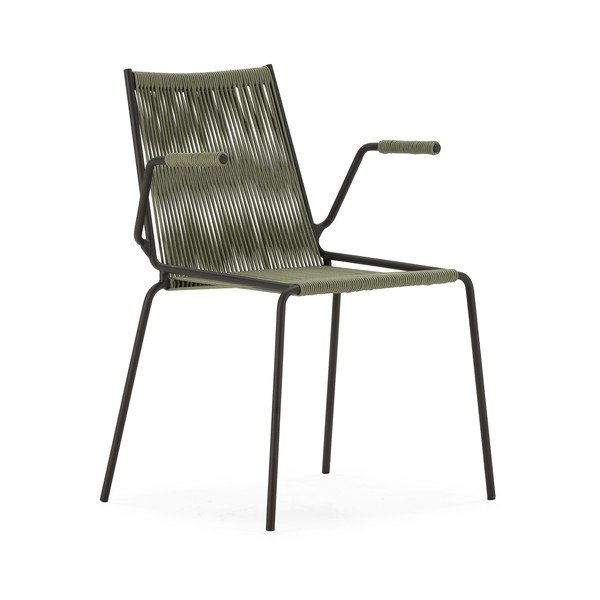 Scaune de dining verzi cu cotiere/stivuibile 2 buc. din metal Emily – Marckeric