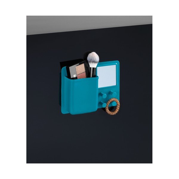 Organizator din silicon de perete cu oglindă Wenko Ampio, albastru-image-1