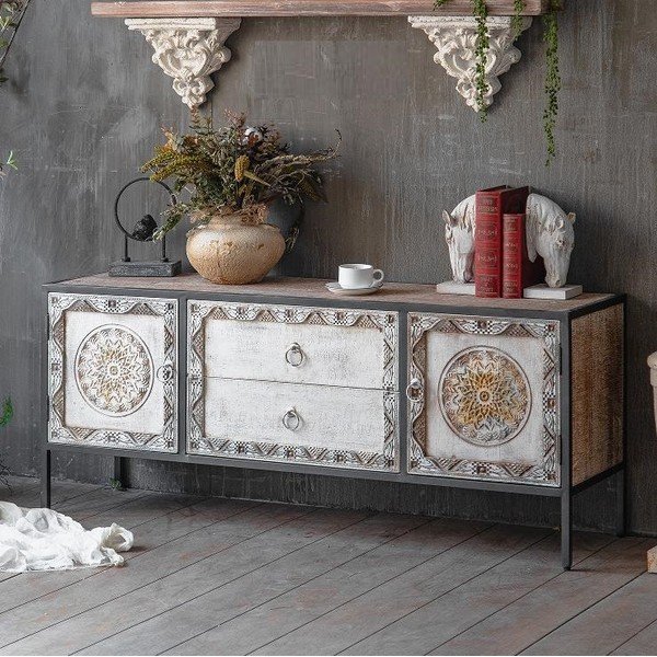 Comodă TV  în culoare naturală din lemn de brad 135x55 cm Jaipur – Burkina-image-1
