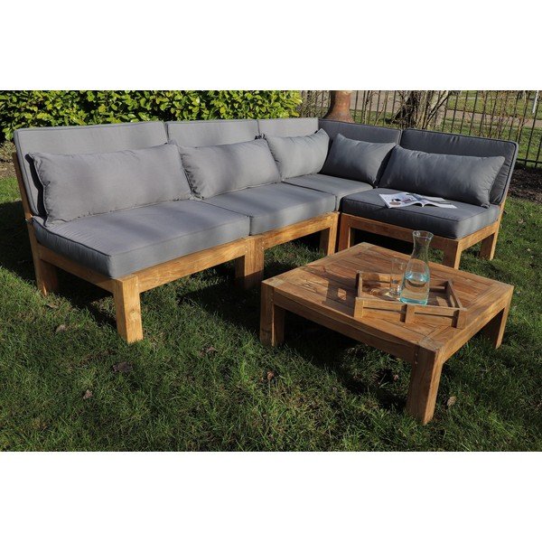 Set mobilier de grădină gri din lemn de tec pentru patru persoane Aruba - HSM collection-image-1
