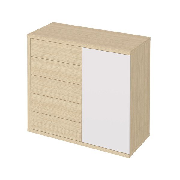 Comodă înaltă albă cu aspect de lemn de stejar 113x113 cm Hugo TemaHome-image-2