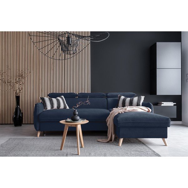 Colțar albastru închis extensibil cu tapițerie din catifea (cu colț pe partea dreaptă) Sweet Harmony – Miuform-image-1