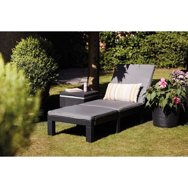 Șezlong de grădină gri închis capitonat/din ratan artificial ajustabil Daytona – Keter-image-1