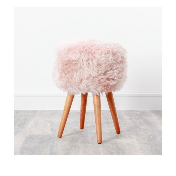 Taburet cu tapițerie din blană de oaie Native Natural, ⌀ 30 cm, roz-image-2