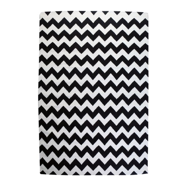 Covor de lână Geometry Zic Zac Black & White, 200x300 cm