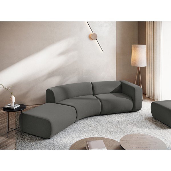 Șezlong gri cu tapițerie din catifea (cu colț pe partea stângă) Ekahi – Makamii-image-1