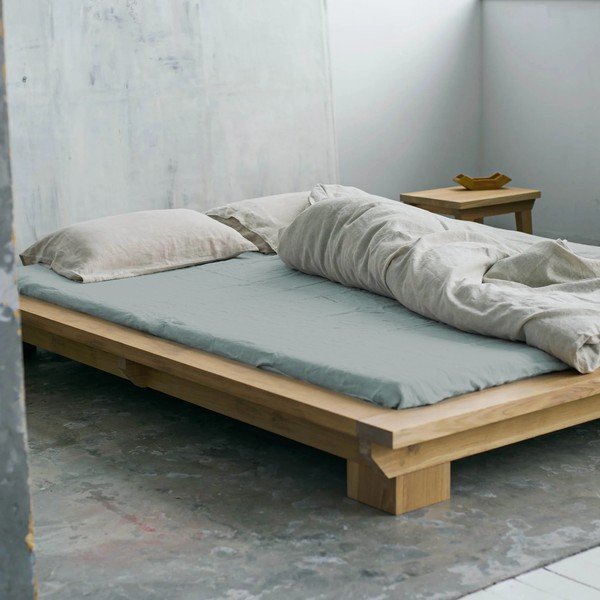 Cearceaf verde/albastru din in cu elastic 180x200 cm Milieu – Linen Tales-image-1