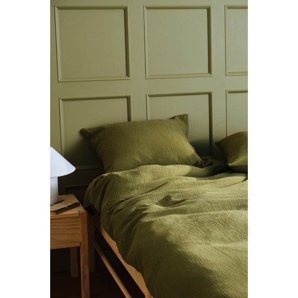Lenjerie de pat kaki din muselină pentru pat de o persoană 140x200 cm Amilia – Jotex-image-1