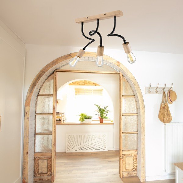 Plafonieră neagră/în culoare naturală - LAMKUR-image-1