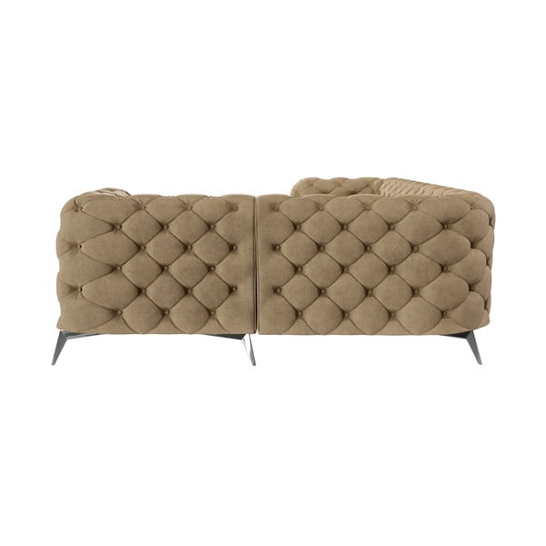 Colțar maro deschis cu tapițerie din catifea (cu colț pe partea dreaptă/în formă de ”L”) Chelsea – Ropez-image-2