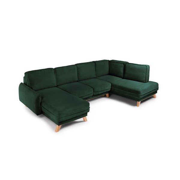 Colțar verde închis extensibil/cu spațiu de depozitare cu tapițerie din catifea reiată  (cu colț pe partea dreaptă/în formă de "U") Tori – Bonami Selection-image-1
