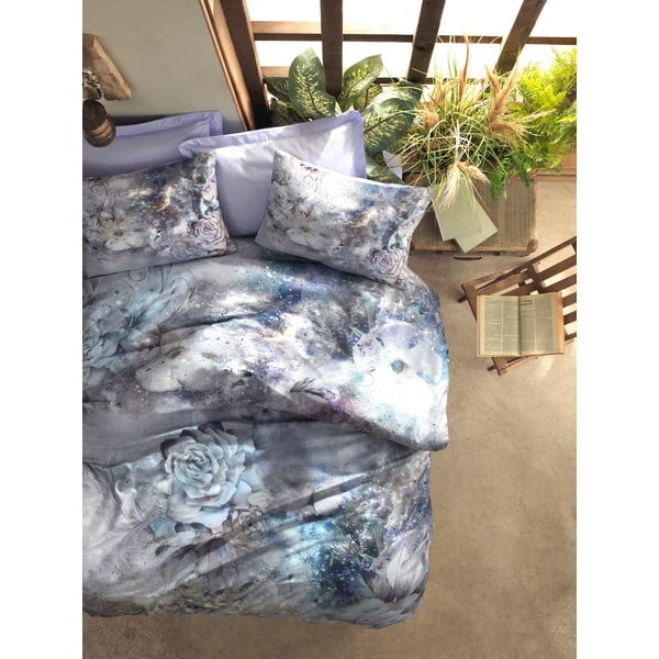 Lenjerie de pat din bumbac satinat cu cearșaf Cotton Box Zaira, 200 x 220 cm