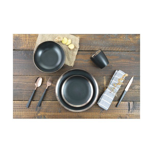 Set veselă de 18 piese din gresie Villa d'Este Naima, negru-image-1