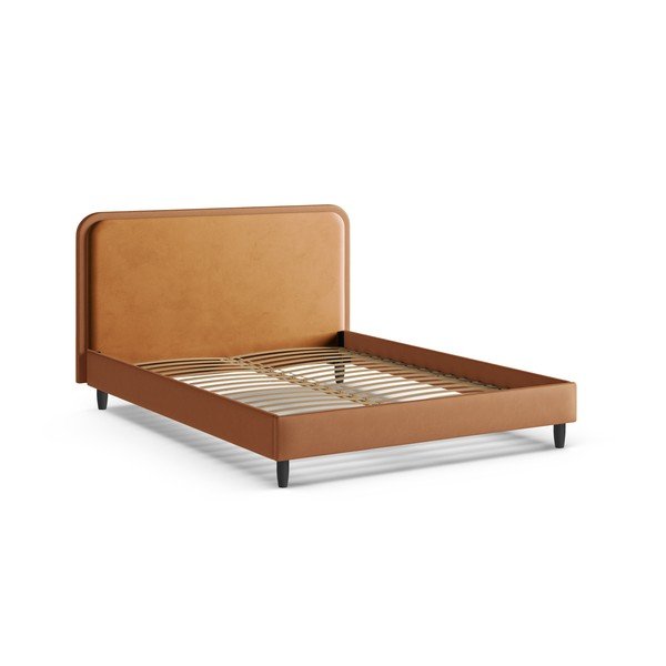 Pat matrimonial portocaliu tapițat cu somieră 200x200 cm Aveline – Micadoni -image-2