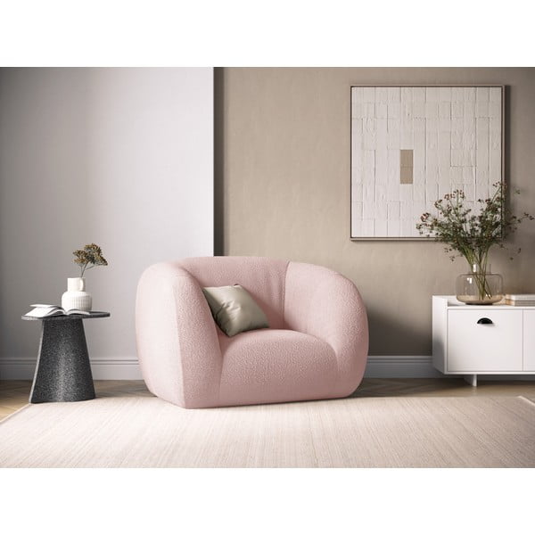 Fotoliu roz deschis cu tapițerie din stofă bouclé Essen – Cosmopolitan Design-image-1