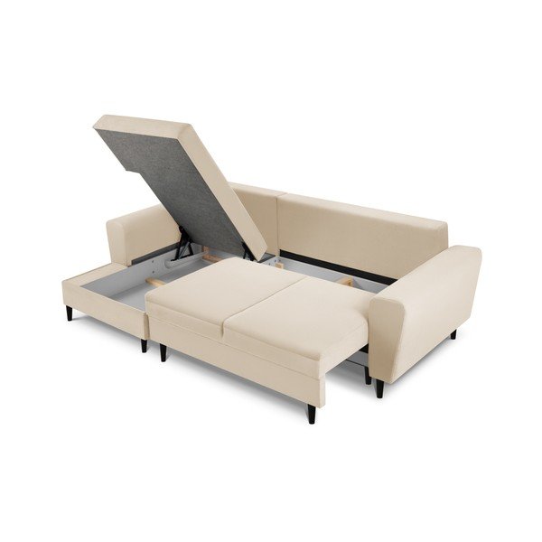 Colțar bej extensibil, cu spațiu de depozitare cu tapițerie din catifea reiată  (cu colț pe partea stângă, cu șezlong) Kyoto – Cosmopolitan Design-image-3