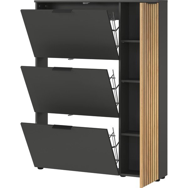 Pantofar gri antracit/în culoare naturală cu deschidere înclinată cu aspect de lemn de stejar 101x129x19 cm Gibisa – Germania-image-4
