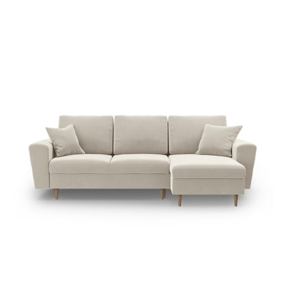 Colțar bej extensibil, cu spațiu de depozitare cu tapițerie din catifea Kyoto – Cosmopolitan Design