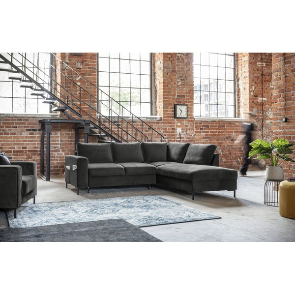 Colțar gri închis extensibil cu tapițerie din catifea (cu colț pe partea dreaptă) Lofty Lilly – Miuform-image-4