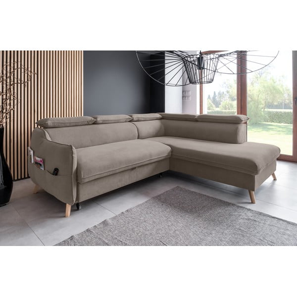 Colțar maro deschis extensibil cu tapițerie din catifea (cu colț pe partea dreaptă) Sweet Harmony – Miuform-image-3