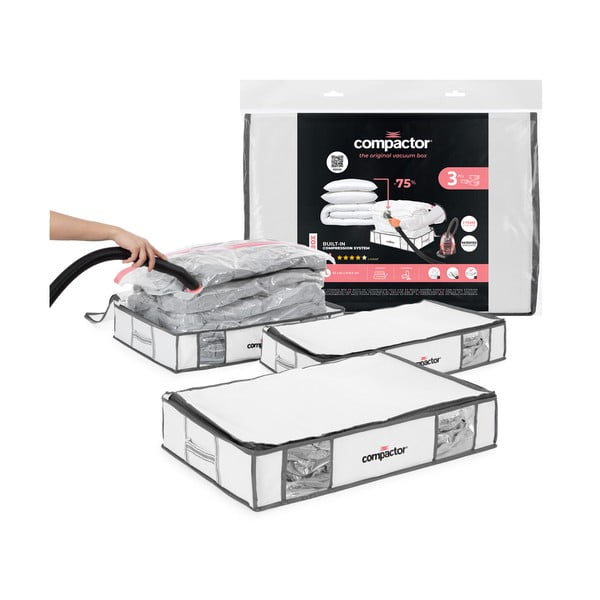 Cutii de depozitare pentru haine 3 buc. din material textil cu vacuum/cu pereți întăriți 45x65x15,5 cm Life – Compactor