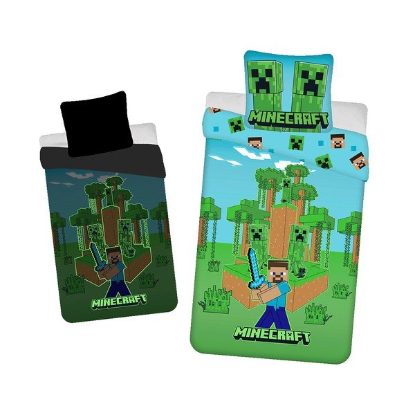 Lenjerie de pat fosforescentă pentru copii din bumbac pentru pat de o persoană 140x200 cm Minecraft "Jungle Fight" – Jerry Fabrics